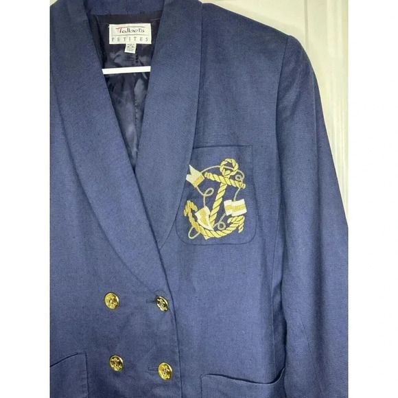 TALBOTS VINTAGE Women Petite Navy Double Breasted Nautical Blazer Jacket Linen 6 - Picture 5 of 11